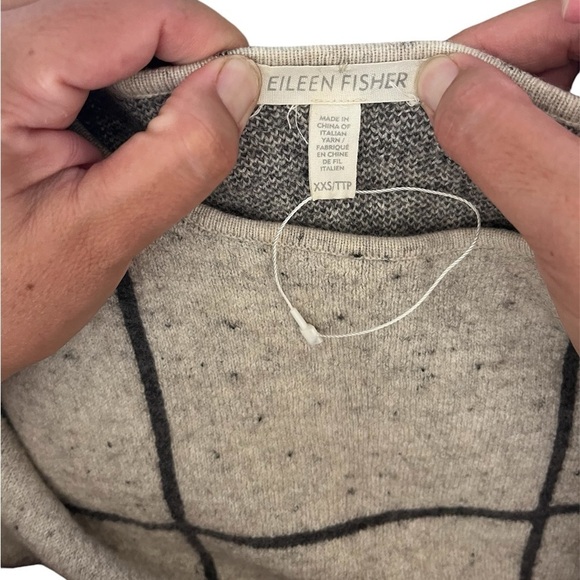 Eileen Fisher Wool Organic Cotton 3/4 Sleeve Peppered Window Pane Sweater PP XXS - Picture 3 of 5
